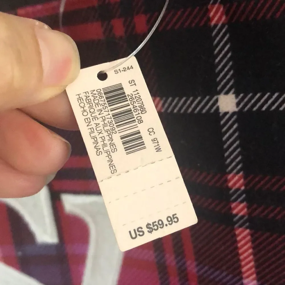 NWT Victoria's Secret red plaid Christmas tote bag with fur trim